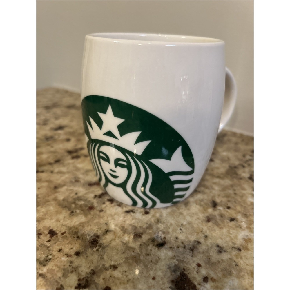 Starbucks 2010 Ceramic Coffee Mug Mermaid Logo Green/White 14 Oz Barrel Shape